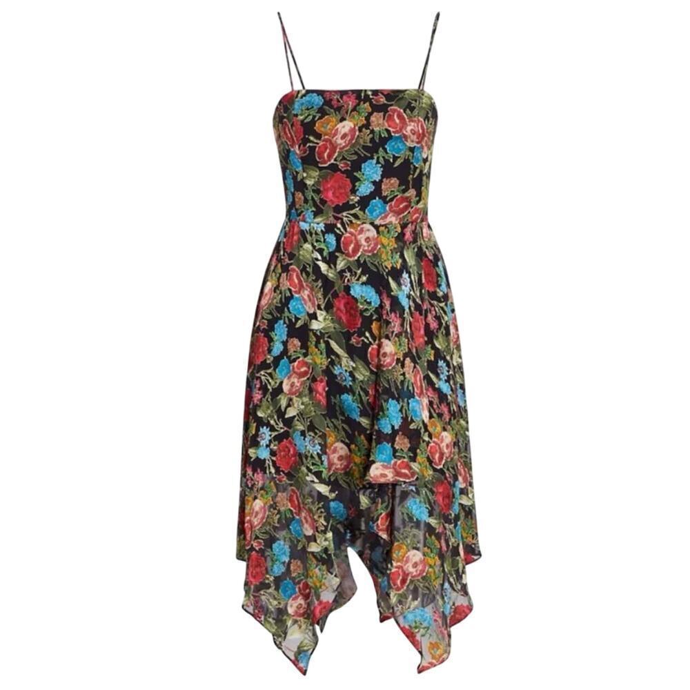 Alice + Olivia Heather DEVORÉ Chiffon Asymmetrical Dress Floral Size 2
